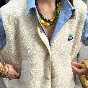 Avencea | Casual Street Bag Buttons, Fluffy Vests with O-Neck