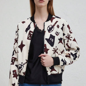 Avencea | Autumn Winter Music Print Baseball Jacket