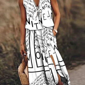 Avencea - Dress with Modern Print and Maxi Sleeves