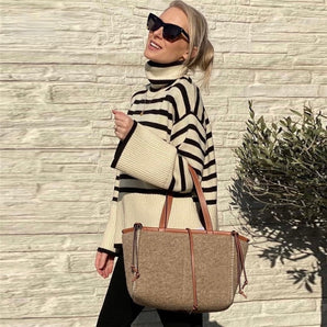 Avencea - Striped Turtleneck Sweater Magic