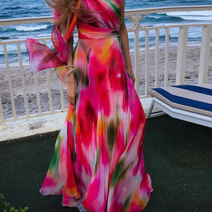 Avencea - Vibrant Rainbow Pleated Maxi Dress