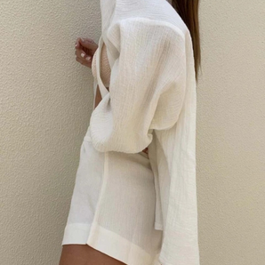 Avencea High-Waisted Shorts and Loose Long-Sleeve Robes Set