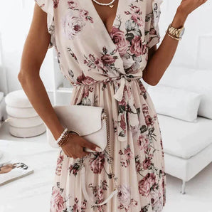 Avencea - Mini Dress with Ruffled Sleeves and Floral Print - High-Quality Fabric, Unique Cut, Feminine Design