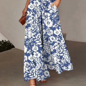 Avencea - Floral Mustard Pants with Wide Leg and Elegant Design