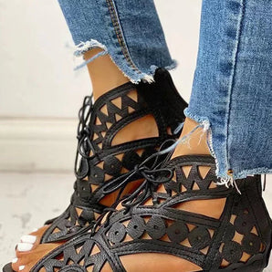 Avencea | Ethno-Style Flat Sandals with Cutout