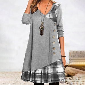 Avencea - Long-sleeved checked dress with elegant design