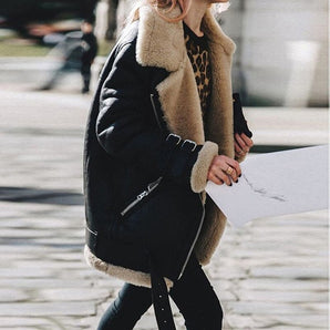 Avencea – Beautiful Suede Jacket with Teddy Fur and Faux Fur Collar