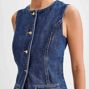 Avencea - Denim Bag Vest Princess Seams Top