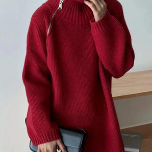 Avencea | Solid Red Sweater with High Neck