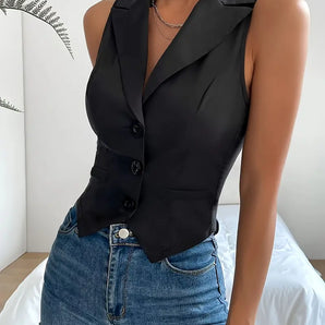 Avencea - Solid Color, Elegant Single-Breasted Vest