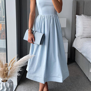 Avencea A-Line Midi Dress with Spaghetti Straps and Waist Belt