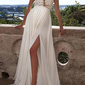 Avencea Maternity Evening Wedding Dresses, Lace Dresses, Side Slit, Backless, V-Neck, White, Summer, Cotton Blend, Baby Shower/Party