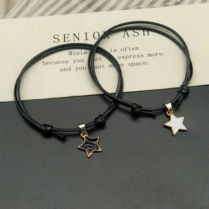 Adjustable Star Charm Bracelets - Black Cord, Couples & Friendship Bracelet