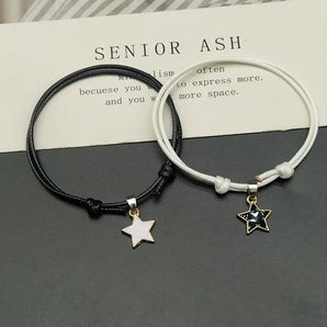 Adjustable Star Charm Bracelets - Black Cord, Couples & Friendship Bracelet