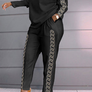 Avencea | Chic Casual Long-Sleeve Two-Piece Set in Black