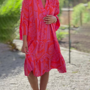 Avencea Dress with Geometric Boho Print and 3/4 Sleeves