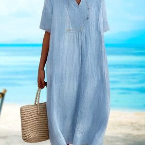 Avencea - Half-Sleeve V-Neck Dress