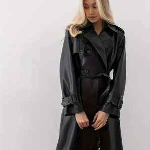 Avencea Vegan Leather Coat with Belt | Ideal for Winter for Women
