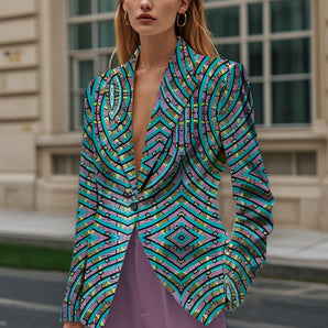 Avencea | Stylish Office Suit in Blue Abstract Pattern