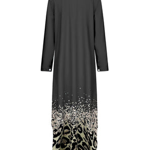 Avencea | Ladies Long Sleeve Shirt Collar Dress with Pattern in Black