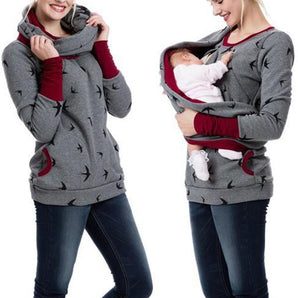 Avencea Maternity Chaps, Avencea Sweatshirts, Floral Print, Pockets, Zipper, Nursing Clothing, Casual Style, Long Sleeves, Polyester