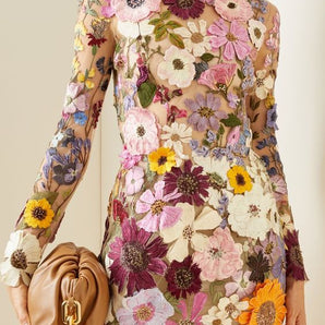 Avencea - 3D Floral Embroidered Dress