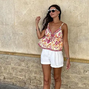 Avencea V-Neck Floral Tops for Summer