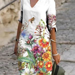 Avencea | Spring Dress with V-Neck and 3/4 Sleeves