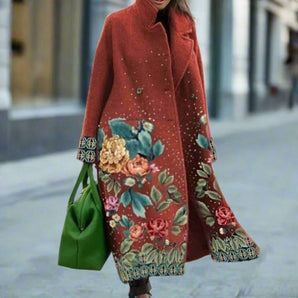 Avencea - Warmer Long Coat with Collar and Various Patterns