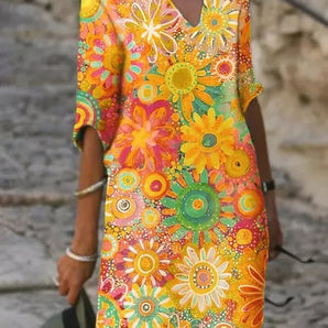 Avencea | Dress with V-Neck and Floral Print