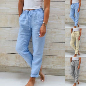 Avencea | Elastic Cotton-Polyester Pants with Elastic Waistband