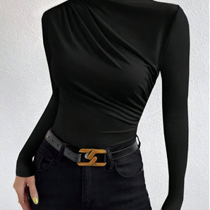 Avencea Solid Ruffled Slim Fit Tee