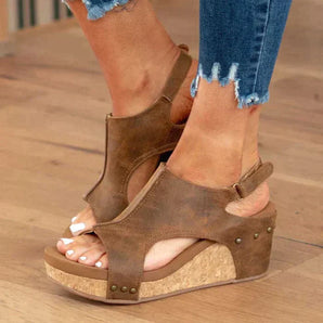Avencea - Retro Summer Peep Toe Wedge Shoes