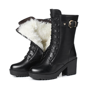 Avencea - Black Leather Winter Boots