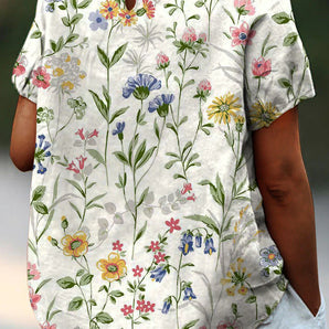 Avencea | T-Shirt made of linen and cotton with a vibrant printed pattern