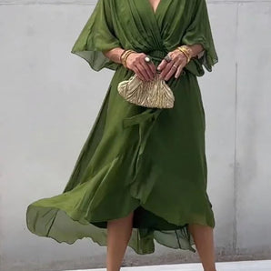 Avencea Flowing Dress with Bat Sleeves
