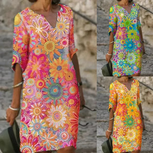 Avencea | Dress with V-Neck and Floral Print