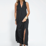 Langes kleid und weste grün, braun und schwarz