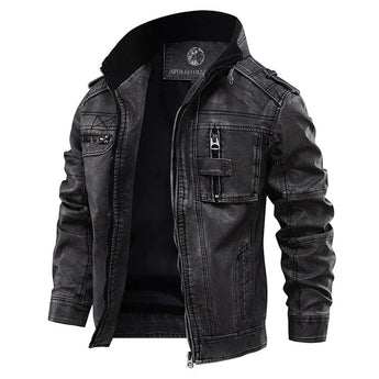 Schnallen und Taschen aus Schwarze Lederjacke für Herren