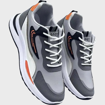 Gray lightweight men's sneakers made of breathable mesh, designed for running and sports activities, size 44.