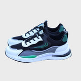 Men's lightweight sneakers featuring a breathable mesh design in shades of grey and azure, ideal for running and active sports.