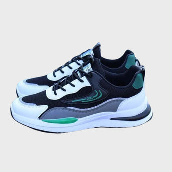 Men's lightweight sneakers featuring a breathable mesh design in shades of grey and azure, ideal for running and active sports.