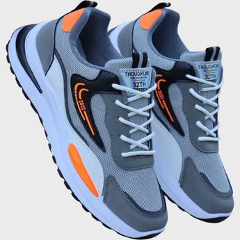 Gray mesh 2022 lightweight men's sneakers featuring a breathable design, suitable for running and outdoor activities, shown in size 44.