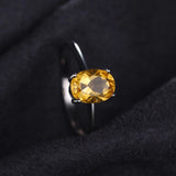 925 Sterling Silver Oval Citrine Ring with Yellow Gemstone - November Birthstone Jewelry