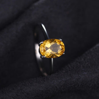 925 Sterling Silver Oval Citrine Ring with Yellow Gemstone - November Birthstone Jewelry