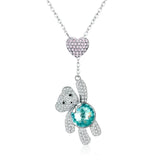 925 Sterling Silver Turtle Pendant with Blue Crystal Gem on Necklace