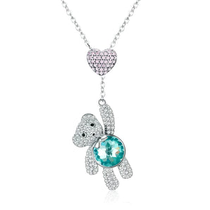 925 Sterling Silver Turtle Pendant with Blue Crystal Gem on Necklace
