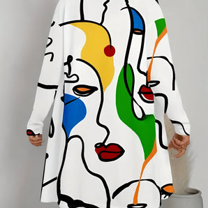 Abstract Face Print Modern Art Shirt - Women's Oversized Blouse