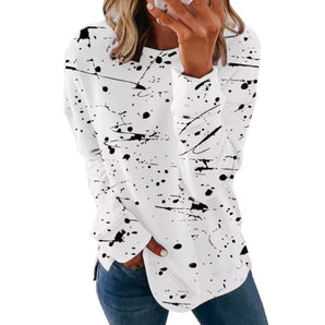 Abstract Ink Splash Long Sleeve Women's Blouse - Fall Fashion Top