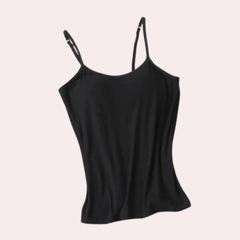 A black XL camisole featuring adjustable straps, seamless design, lightweight and breathable material, suitable as an undergarment or outerwear.